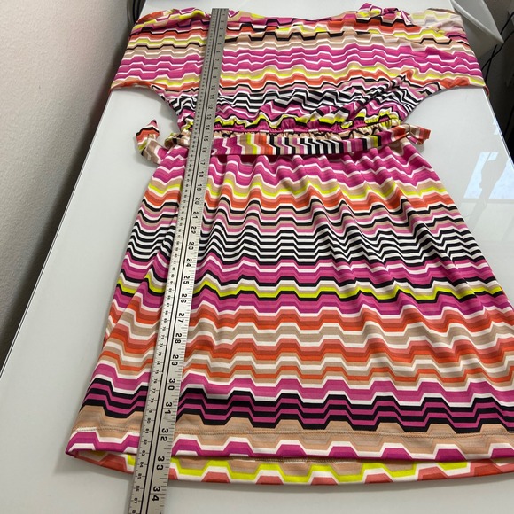 Trina Turk Women's XS Mini Belted Dress Geometric Print Pink Orange Shift Casual - Picture 9 of 11